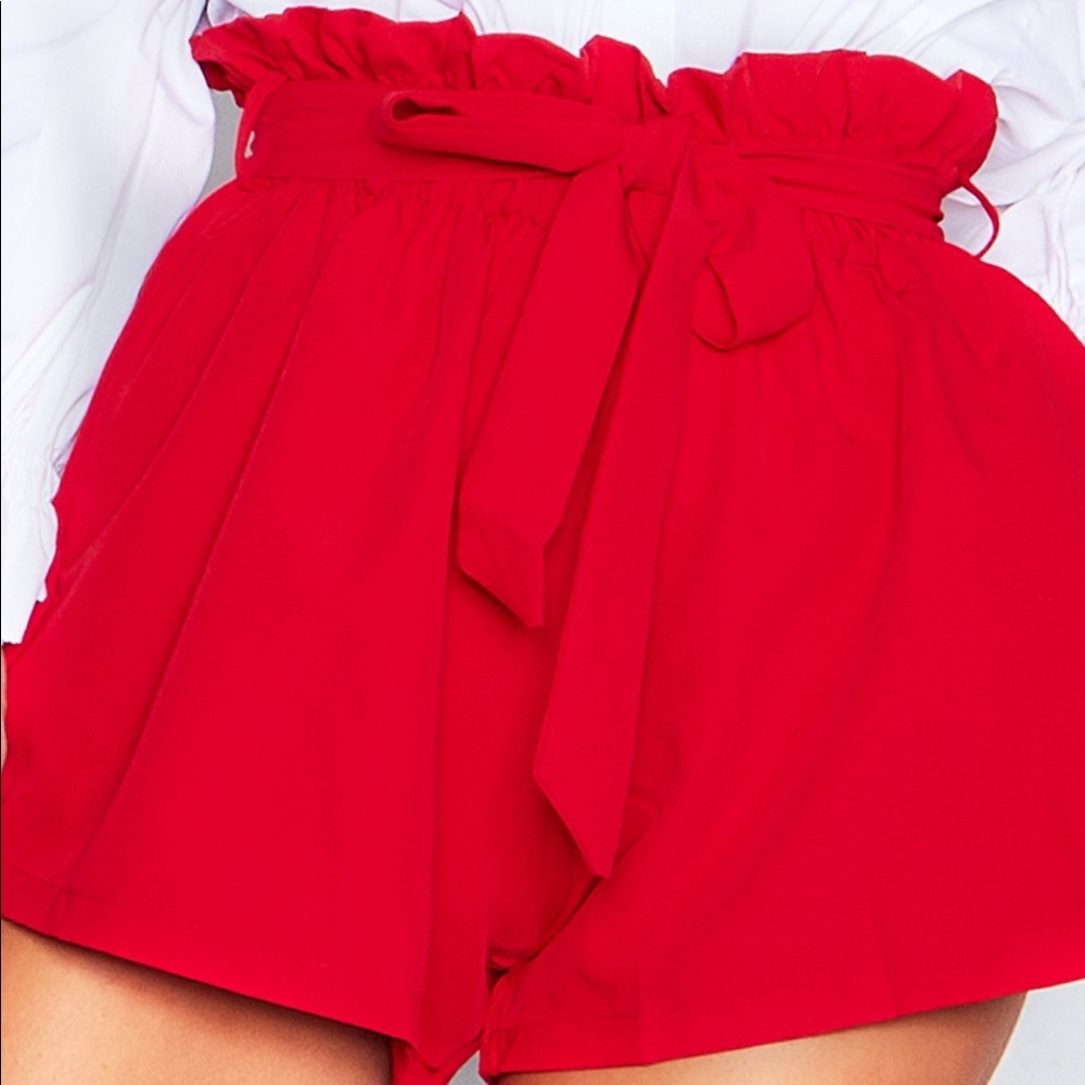 Red paper bag shorts